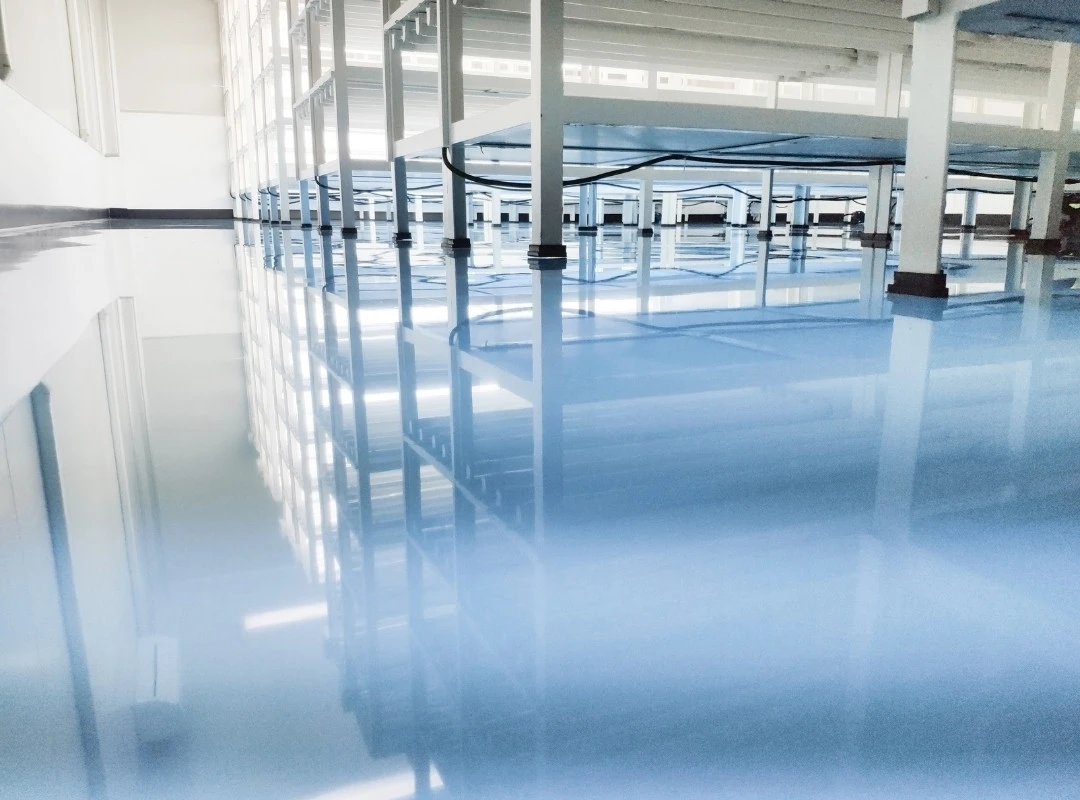 Premium epoxy floor paint applied on industrial floor